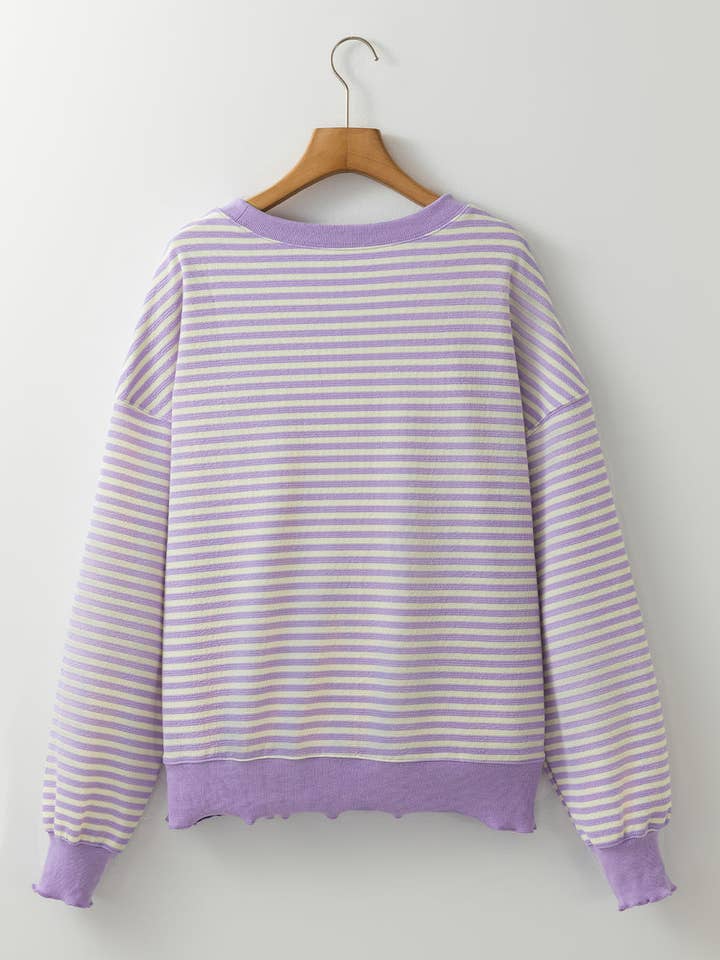 Threaded Pear - Wholesale Knit Top - Women's - Angie Stripe Loose Drop Shoulder Long Sleeve Top6