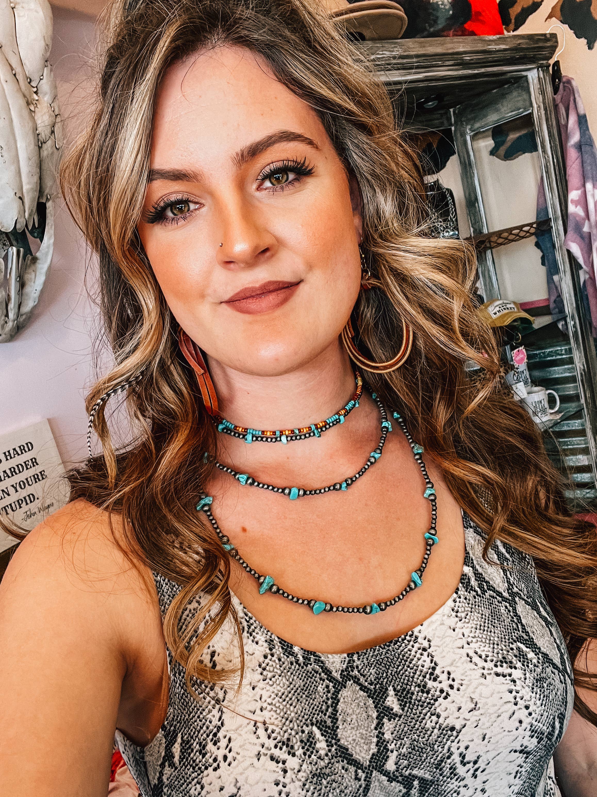 Flying A Designs - Wholesale Beaded/Pearl Necklace - Western Faux Navajo Pearl Turquoise Stackable Necklace2