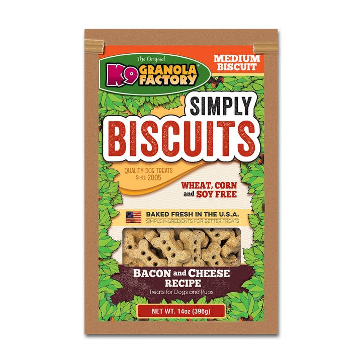 Simply Biscuits, Cheese & Bacon Recipe Dog Treat 14oz Medium for wholesale by K9 Granola Factory