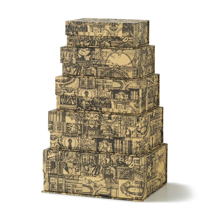 Soul & Lane - Wholesale Decorative Box - Set of 5 Vintage Voyage Decorative Cardboard Storage Boxes
