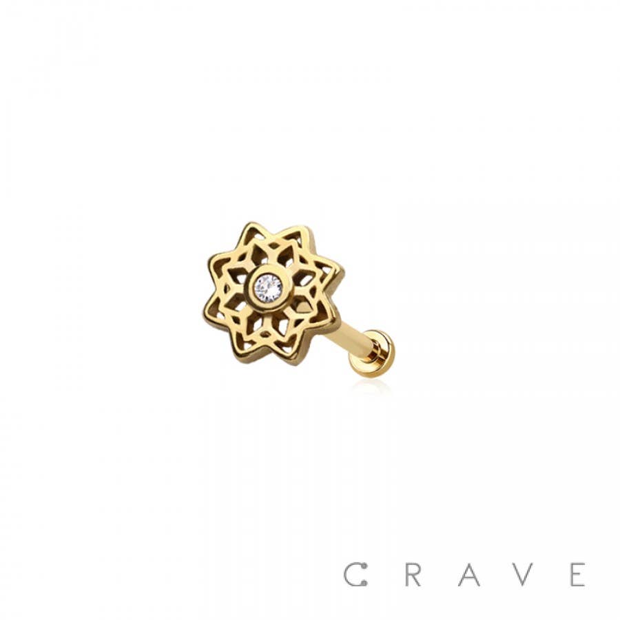 CRAVE - Wholesale Single Earring - MANDALA LOTUS FLOWER TOP THREADLESS (PUSH IN) 316L SURGICAL0