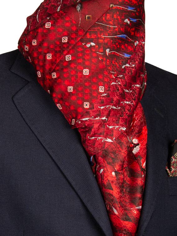 Cachecol de Seda Bordeaux Vintage Patchwork Padrão Multicolorido S588 por atacado de Graffeo Cravatte