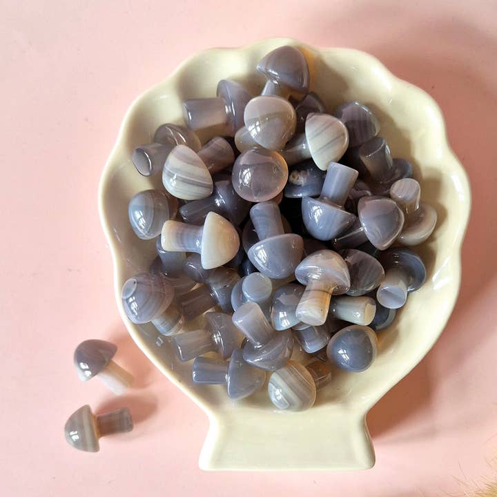 Moonlight Gemstones - Vendita all'ingrosso Pietra/cristallo spirituale - Mini fungo di pietra preziosa in agata grigia (2 cm) Mushie0