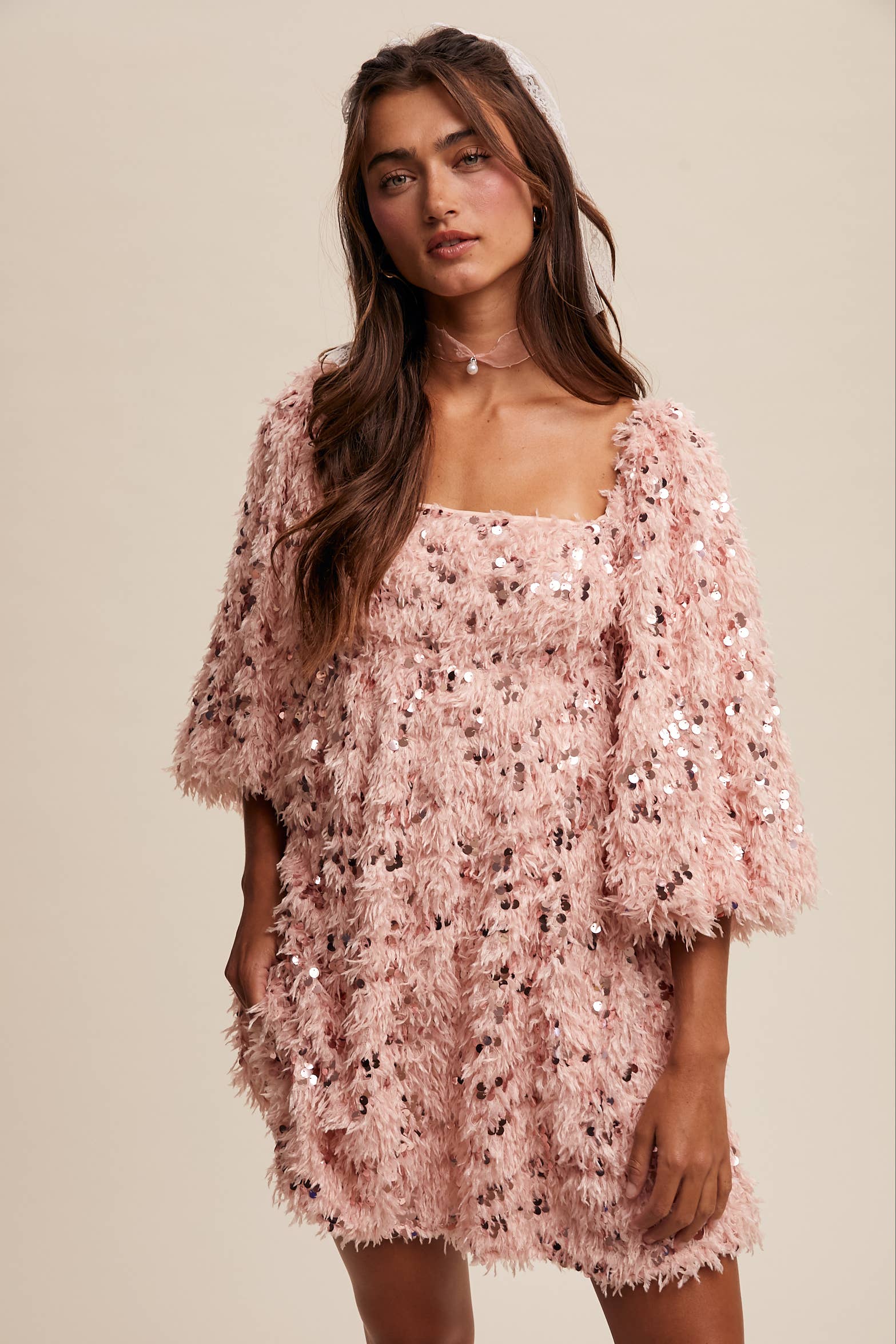 Listicle – Vestido - Mulher por atacado – Vestido Mini com Franjas de Lantejoulas LD14686