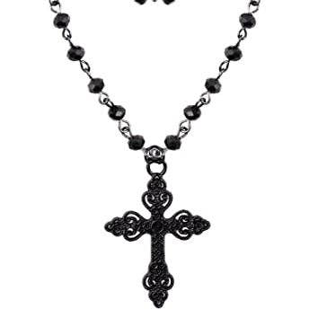 Black Women Gothic Exaggerated Cross Beads Pendant Necklace for wholesale on Faire3