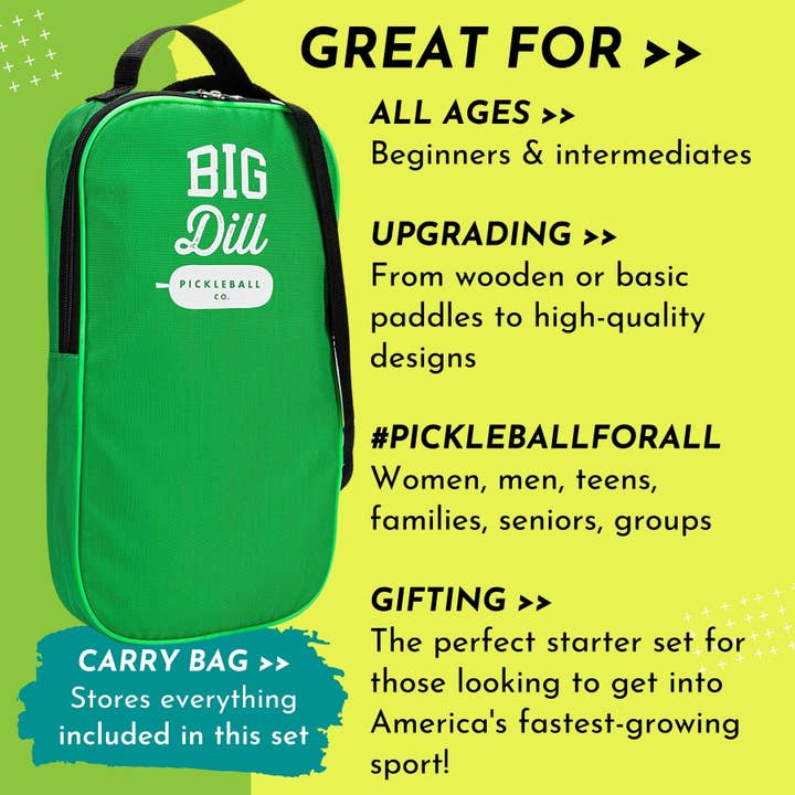 Big Dill Pickleball Co. - Wholesale Sporting Accessories - Carbon Fiber Pickleball Paddles Set - 2 Paddles, 2 Balls2