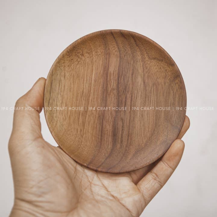 194 Craft House - Wholesale Decorative Tray - 4.7" Round Walnut Wooden Tray - Home Decor & Gifts4