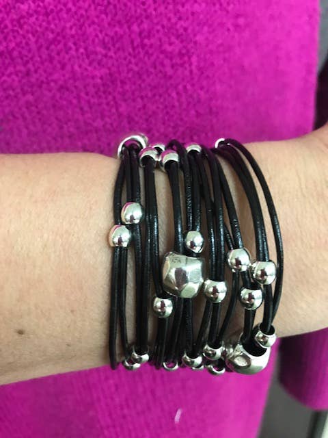 Trades by Haim Shahar - Wholesale Beaded Bracelet - Black Leather Wide Beaded Bracelet1