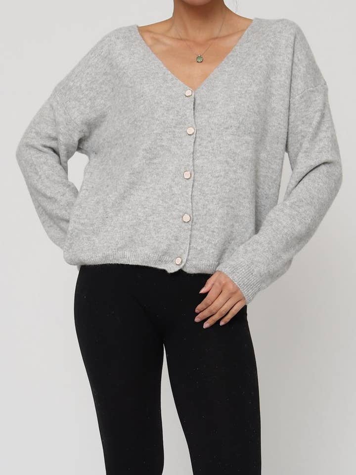 DIX-ONZE - Wholesale Cardigan - Women's - V-Neck Buttoned Cardigan – Relaxed Fit and Soft Finishes8