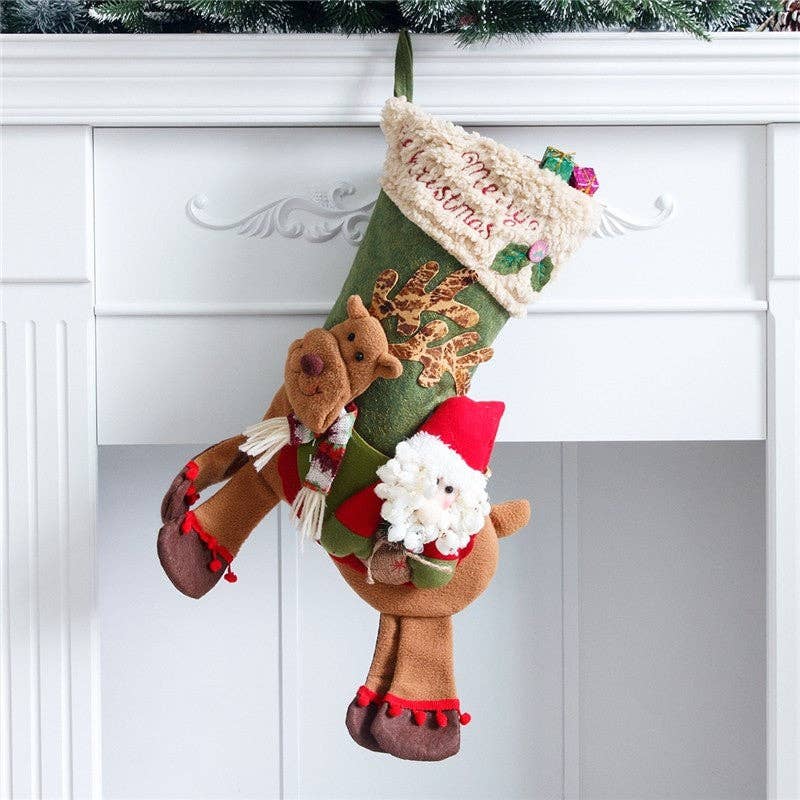 Ekartini - Wholesale Holiday Stocking - Large Long-Legged Santa Snowman Riding A Deer Christmas Stocking0