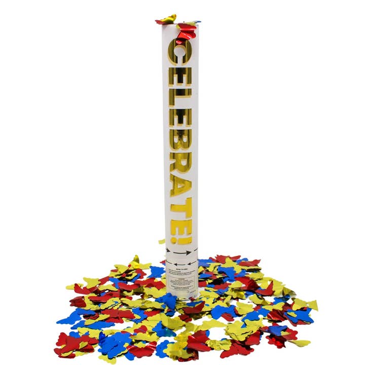 Plush Appeal LLC - Wholesale Confetti - Rainbow Metallic Butterfly Confetti Cannon 16" (Each)