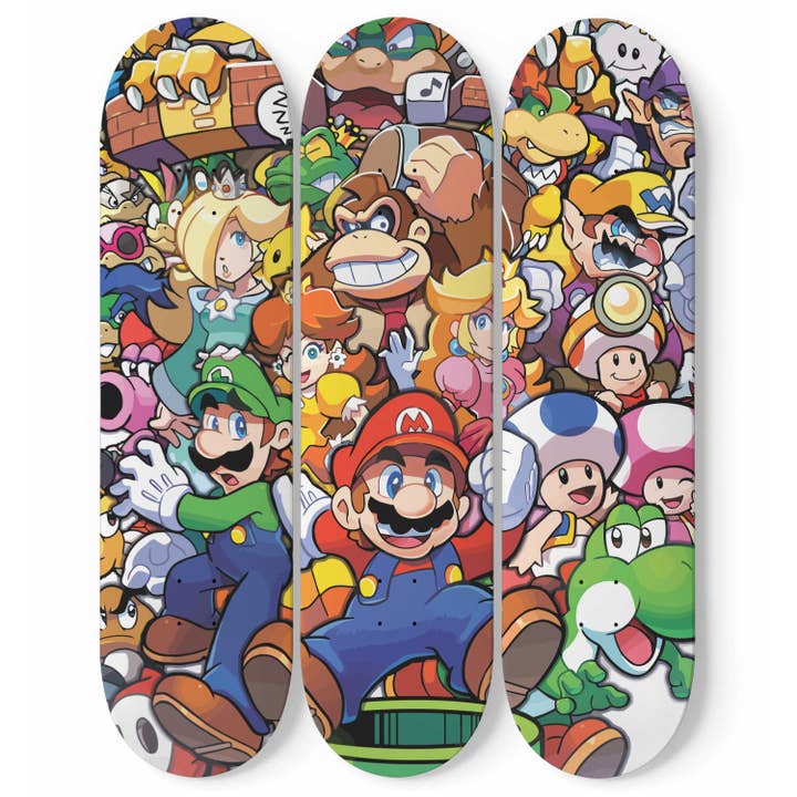 Super Cute Game Characters - 3-piece Skateboard Wall Art for wholesale by SkateboardArtsy