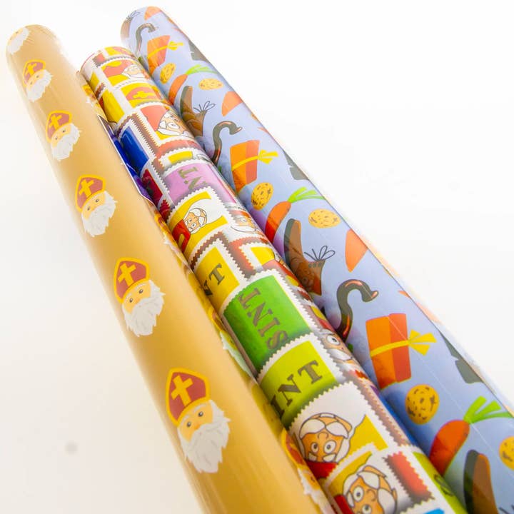 kadopapier.net - Wholesale Wrapping Paper Roll - Sinterklaas Wrapping Paper - Set of 3 Rolls - 70x200 cm - Colorful Saint Prints