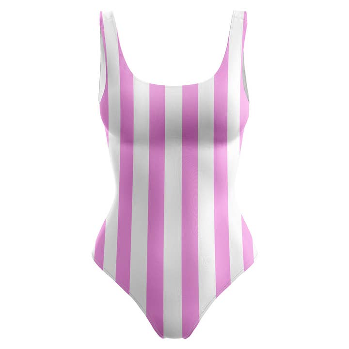 Costume da bagno a righe rosa per la vendita all'ingrosso da parte di Decisive Beachwear