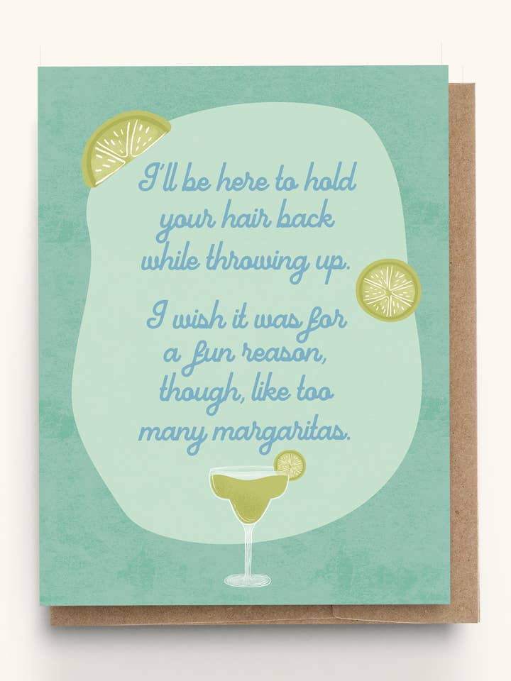 Holding your Hair Back Get Well Sickness Card for wholesale by StephKay Designs