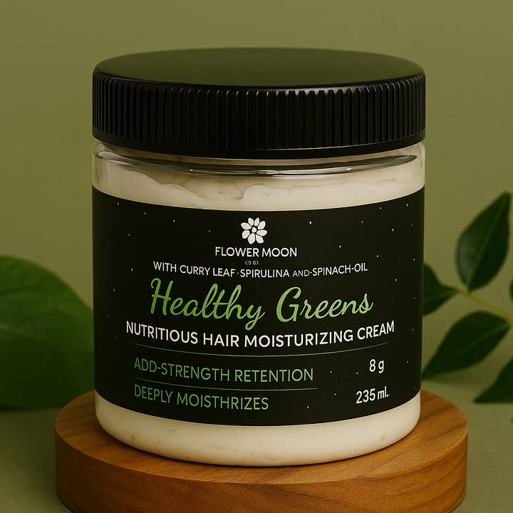 Healthy Greens Nutritious Hair Moisturizing Cream with Curry Leaf, Spirulina and Spinach Oil for wholesale by Flower Moon Shop