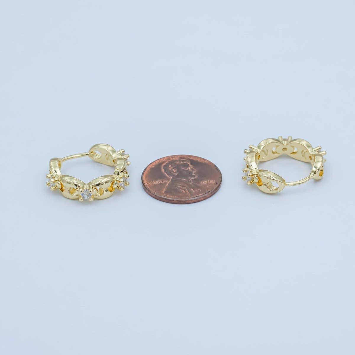 Aim Eternal - Wholesale Huggie Earrings - 24K Gold Filled 18mm CZ Anchor Mariner Huggie Earrings | AI4313