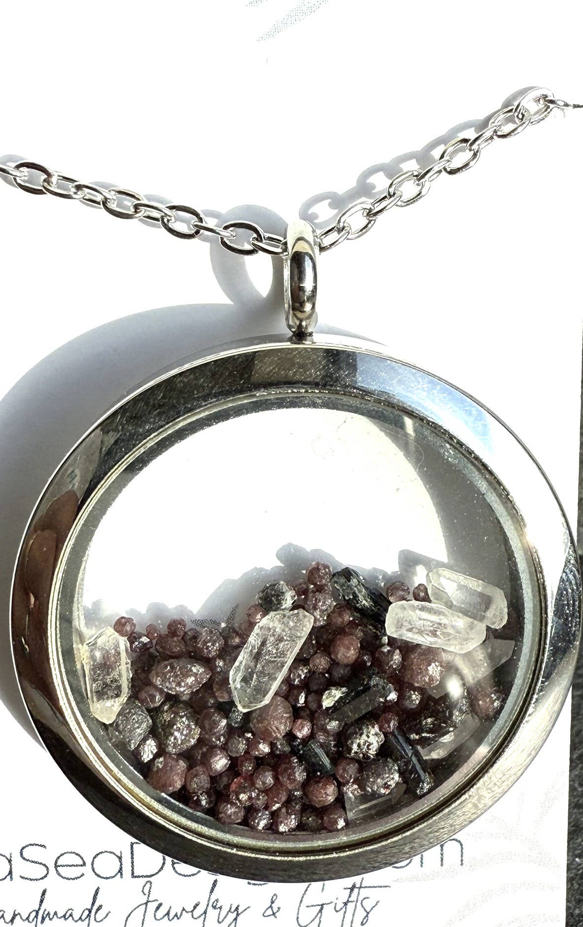 TerraSeaDesigns - Wholesale Locket Necklace - Genuine Quartz, Black Tourmaline & Garnet Locket1