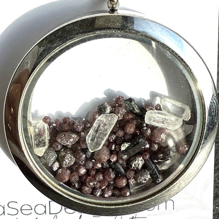 TerraSeaDesigns - Wholesale Locket Necklace - Genuine Quartz, Black Tourmaline & Garnet Locket1