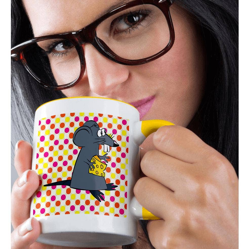 3dRose – wholesale Coffee mug – 3dRose, Print of Cute Mouse With Cheese On Pink Yellow Dots, Mug1