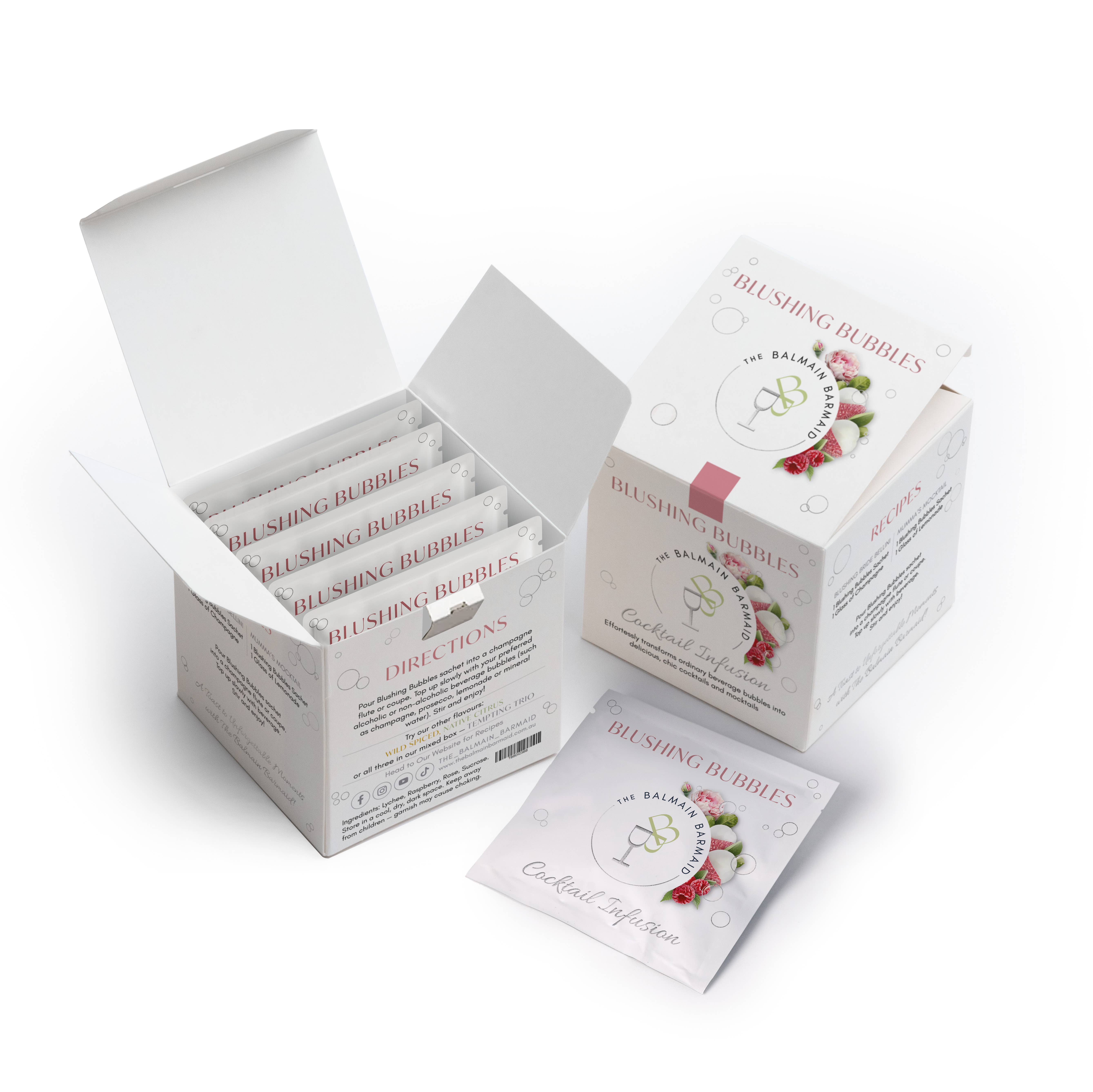 The Balmain Barmaid - Wholesale Cocktail mix/syrup - Blushing Bubbles Cocktail Infusion (6 sachets)1