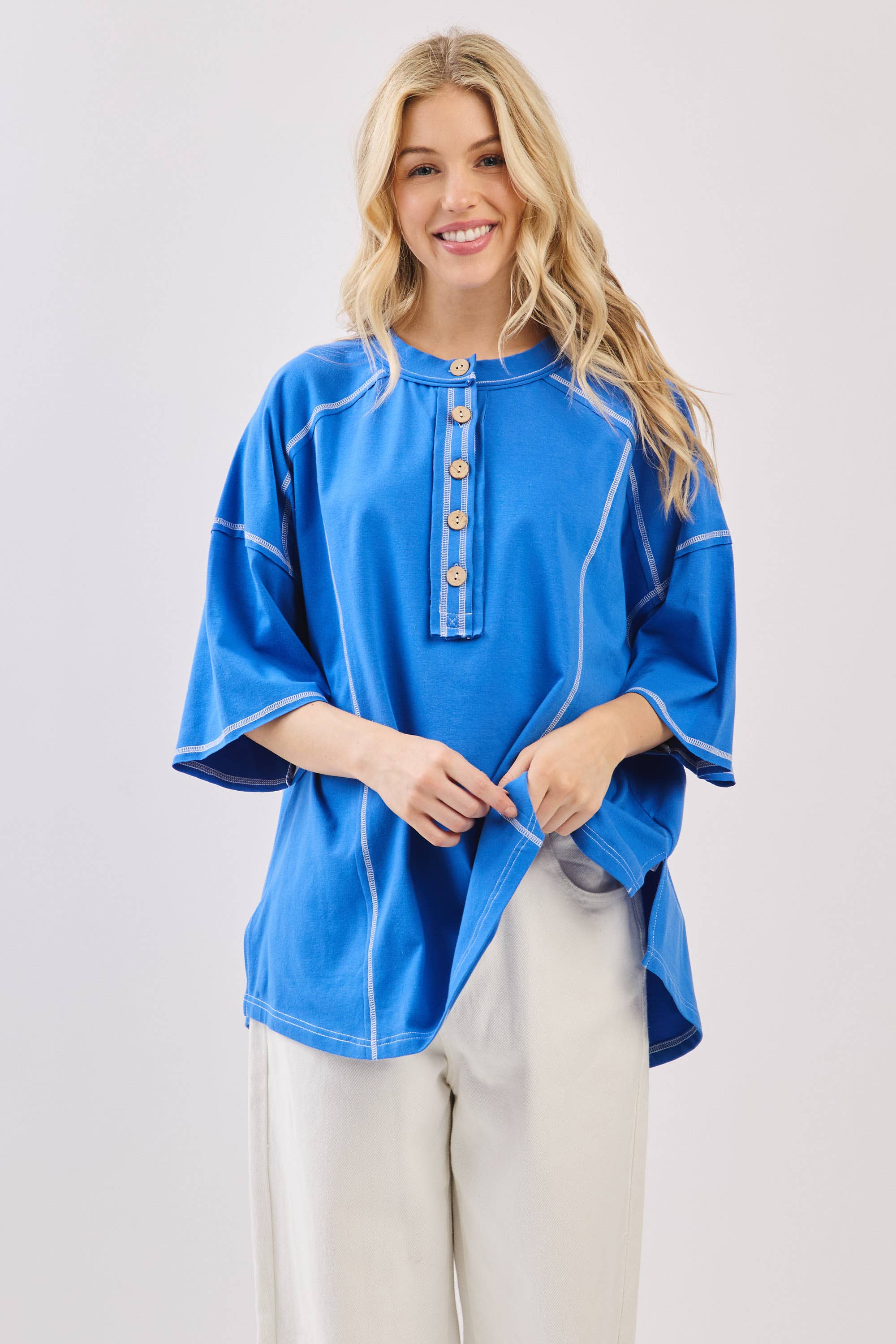 Sewn and Seen – Túnica - Mulher por atacado – Henley Relaxado com Botões43