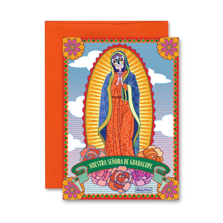 Our Lady of Guadalupe Greeting Card Day of the Dead for wholesale by The Art of Pamela Joy Trow