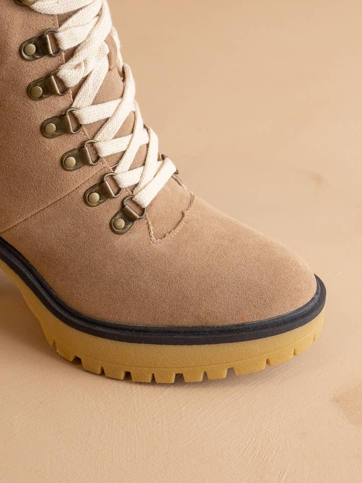 The Madilyn Khaki | Platform Shearling Boots for wholesale on Faire