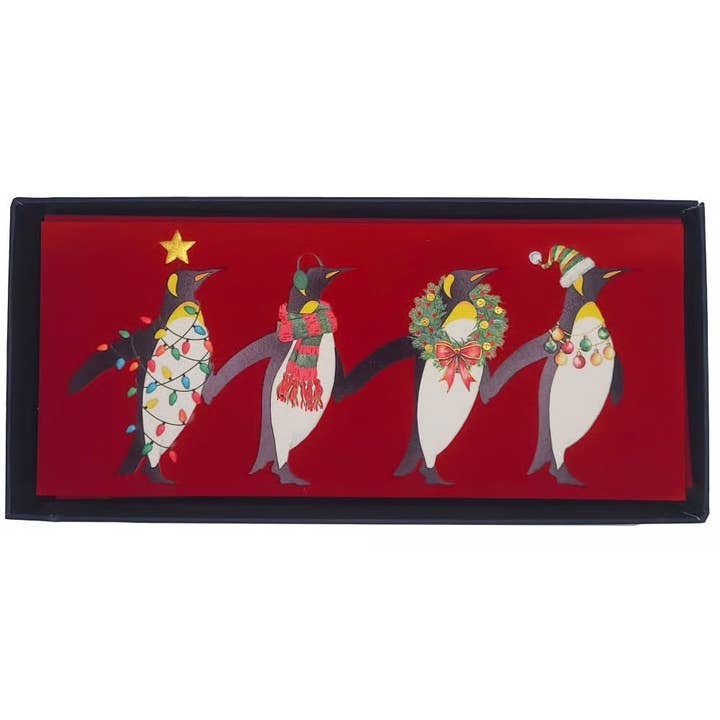 Boîte de cartes de Noël avec rangée de manchots pour la vente par NIQUEA.D