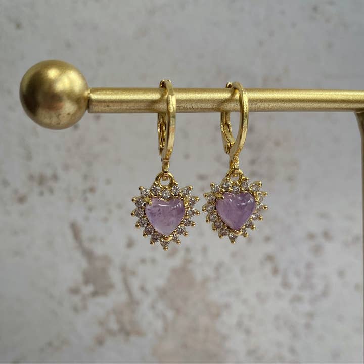 Wisteria London Ltd - Wholesale Huggie Earrings - Dainty Purple Heart Huggie Hoop Earrings1