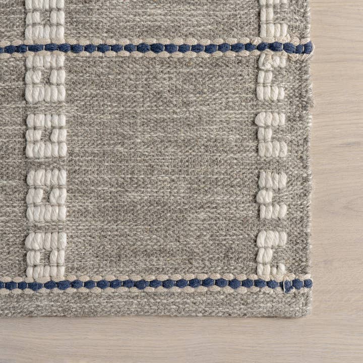 Grey Morgan Geometric Check Wool and Cotton Area Rug for wholesale on Faire