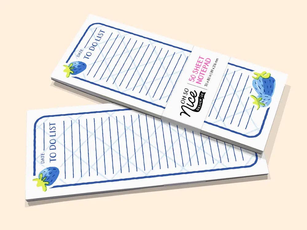 Oh So Nice Design Co. – wholesale Notepad – Blue Strawberries To-Do List - Risograph Notepad1