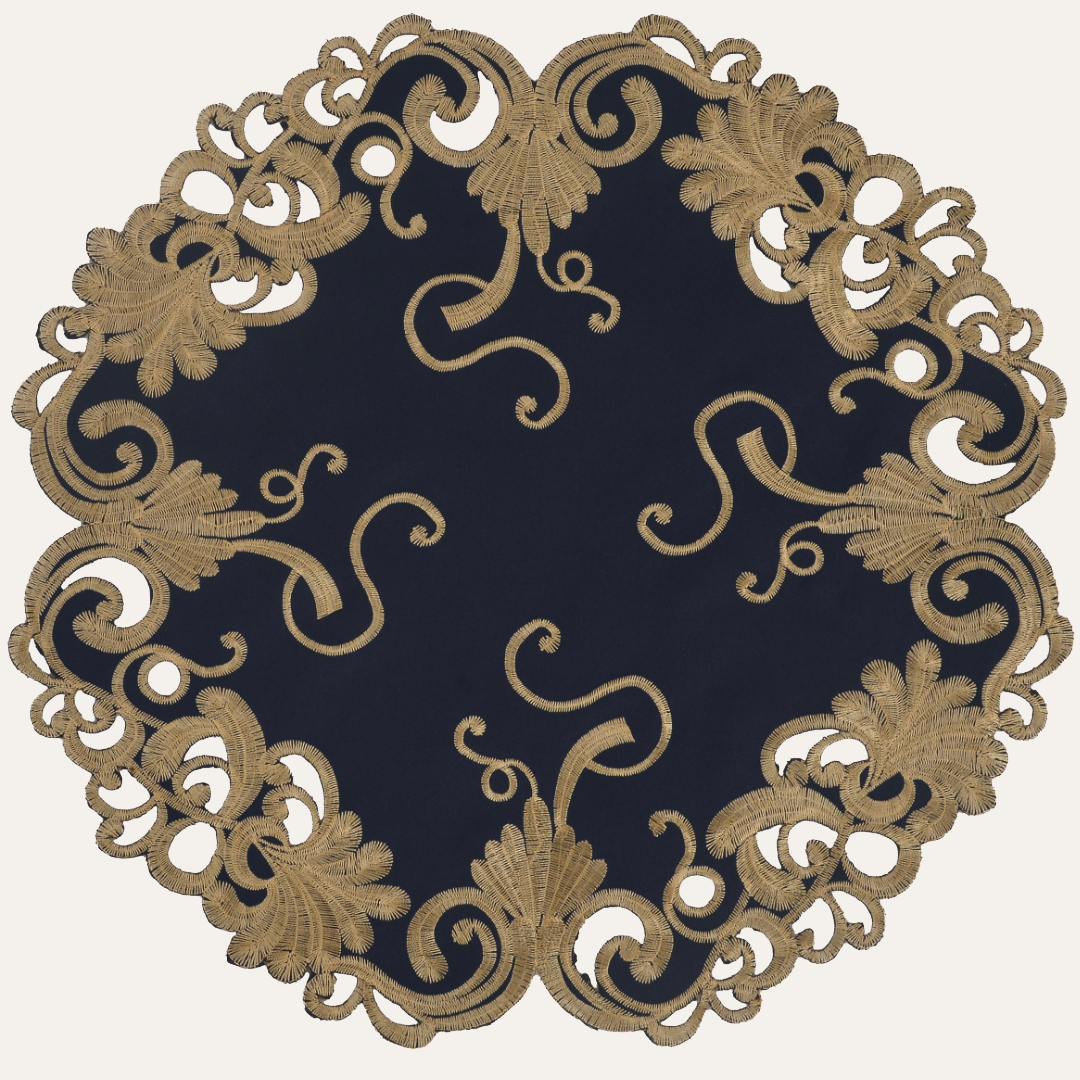 Decozen - Wholesale Placemat - Vintage Opulence – Gold Lace Blue Round Doilies, The Vintage Opulence Collection European Embroidery Décor 15 inch8