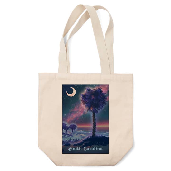 ORGANIC TOTE BAGS South Carolina, Palmetto Moon, Lithograph for wholesale by Lantern Press