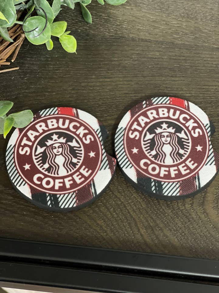 Buffalo Plaid Starbucks Neoprene Car Coaster Set for wholesale by CMD Wholesale