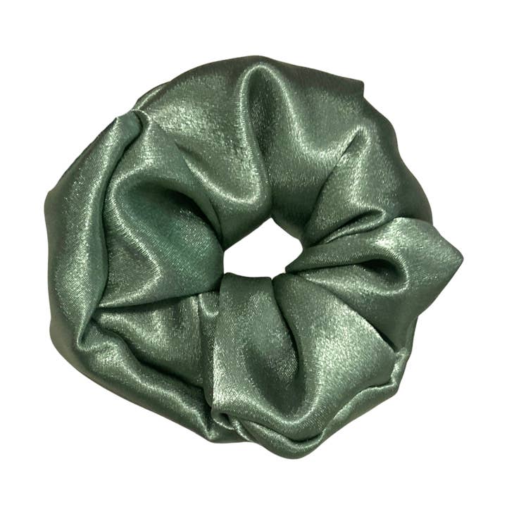 Olive Satin Scrunchie for wholesale by Trash Bandit NYC
