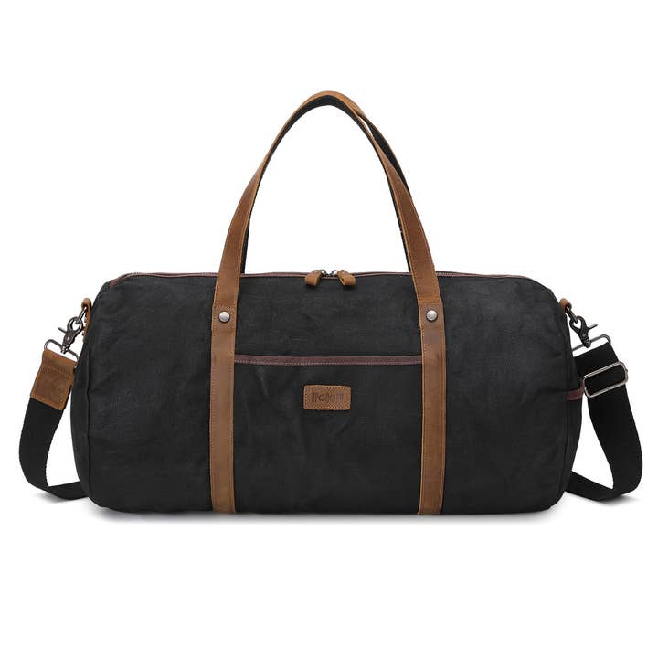 FERDI - Bolsa de viaje de cuero genuino y lona recubierta - Negra para venta al por mayor de apocope.paris