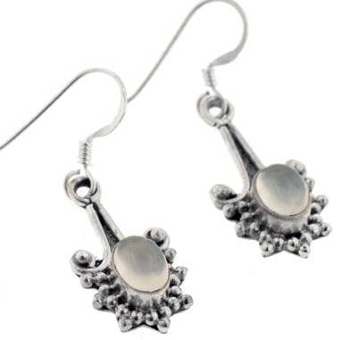 Sterling Silver Oval Grey Moonstone Exotic Drop Hook Earrings for wholesale by Silver Insanity