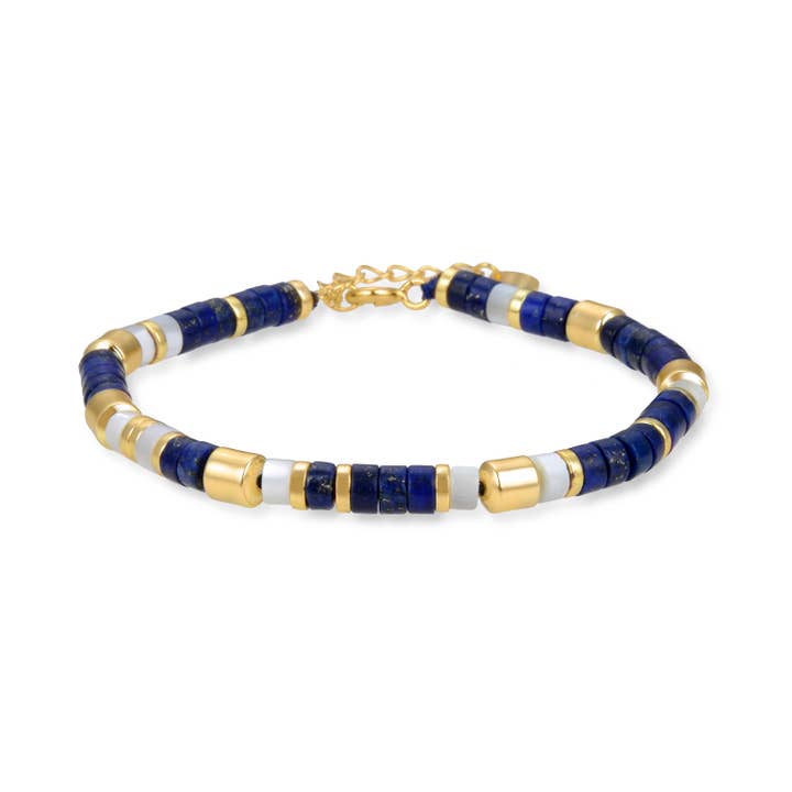 Luxenter – wholesale Beaded bracelet – Pulsera Luxenter de Plata de Ley 925 con Lapislazuli Natural acabada en oro amarillo de 18K - Ihun