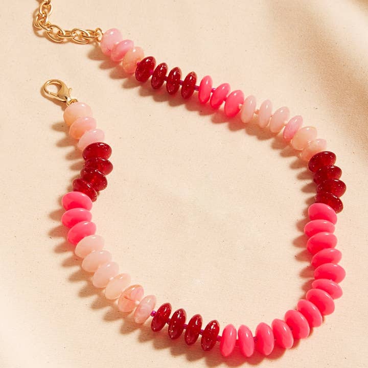 Designature New York - Wholesale Beaded/pearl necklace - Oval Disk Resin Beads Ombre Mixed Short Necklace1