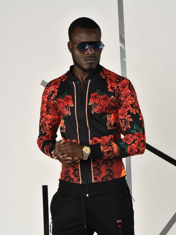 Bomber Jacker Red Crystal Rose embellishment for wholesale by Perruzo