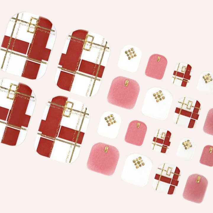 Involucri per unghie delle dita dei piedi di Natale/Strisce di smalto per unghie invernali per le vacanze/Adesivi per unghie con punta a quadri a quadri bianchi per la vendita all'ingrosso da parte di ClebleNails