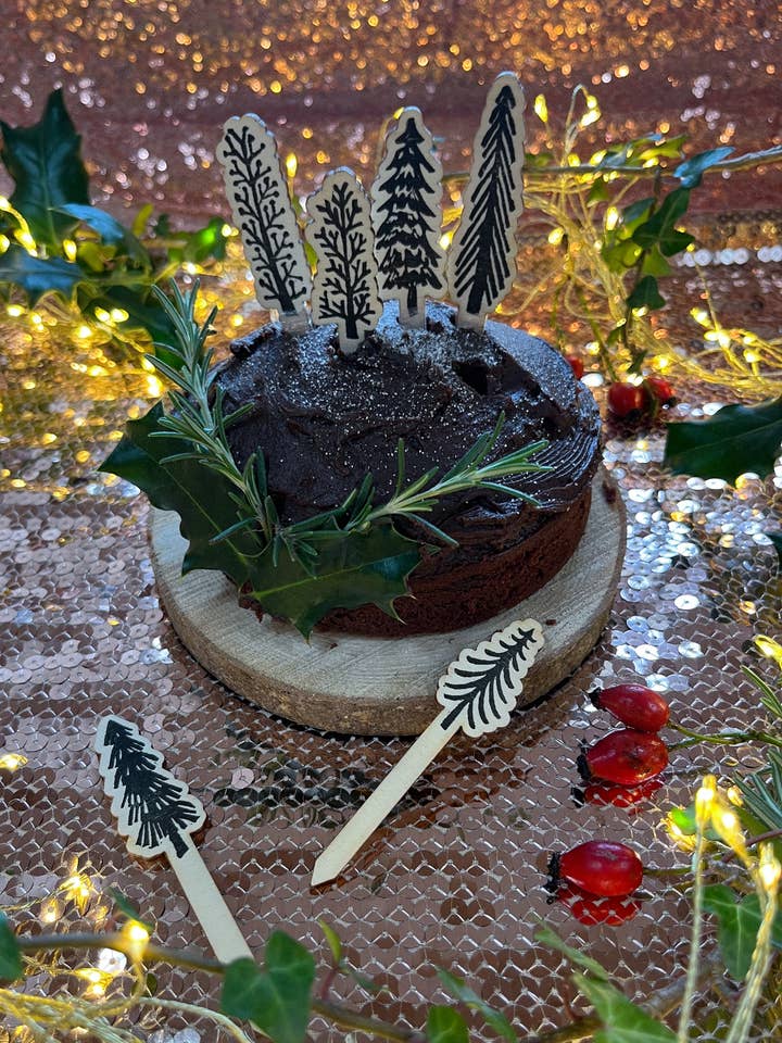 Wooden tree Cake Toppers for wholesale by Beth Lewis Art