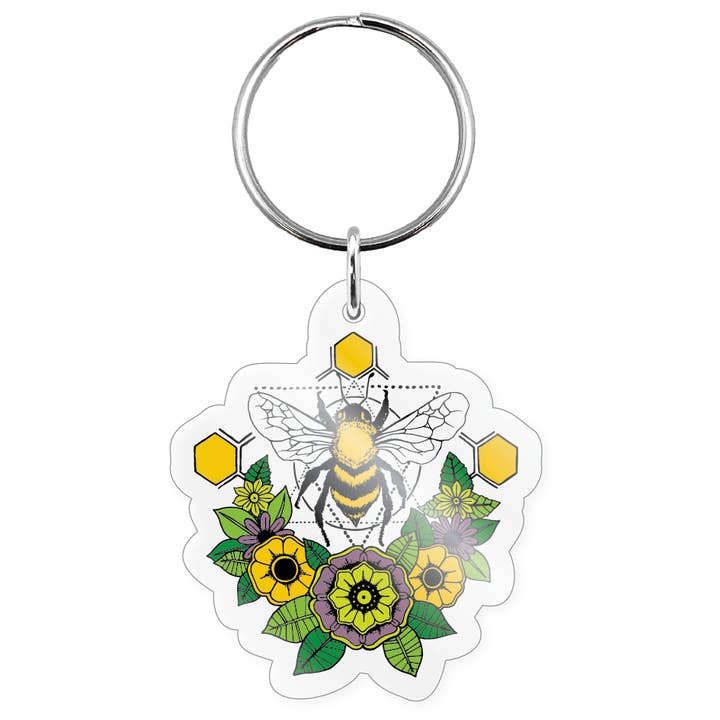 Keychain - Geometric Bee with Flowers for wholesale by Morris Magnets