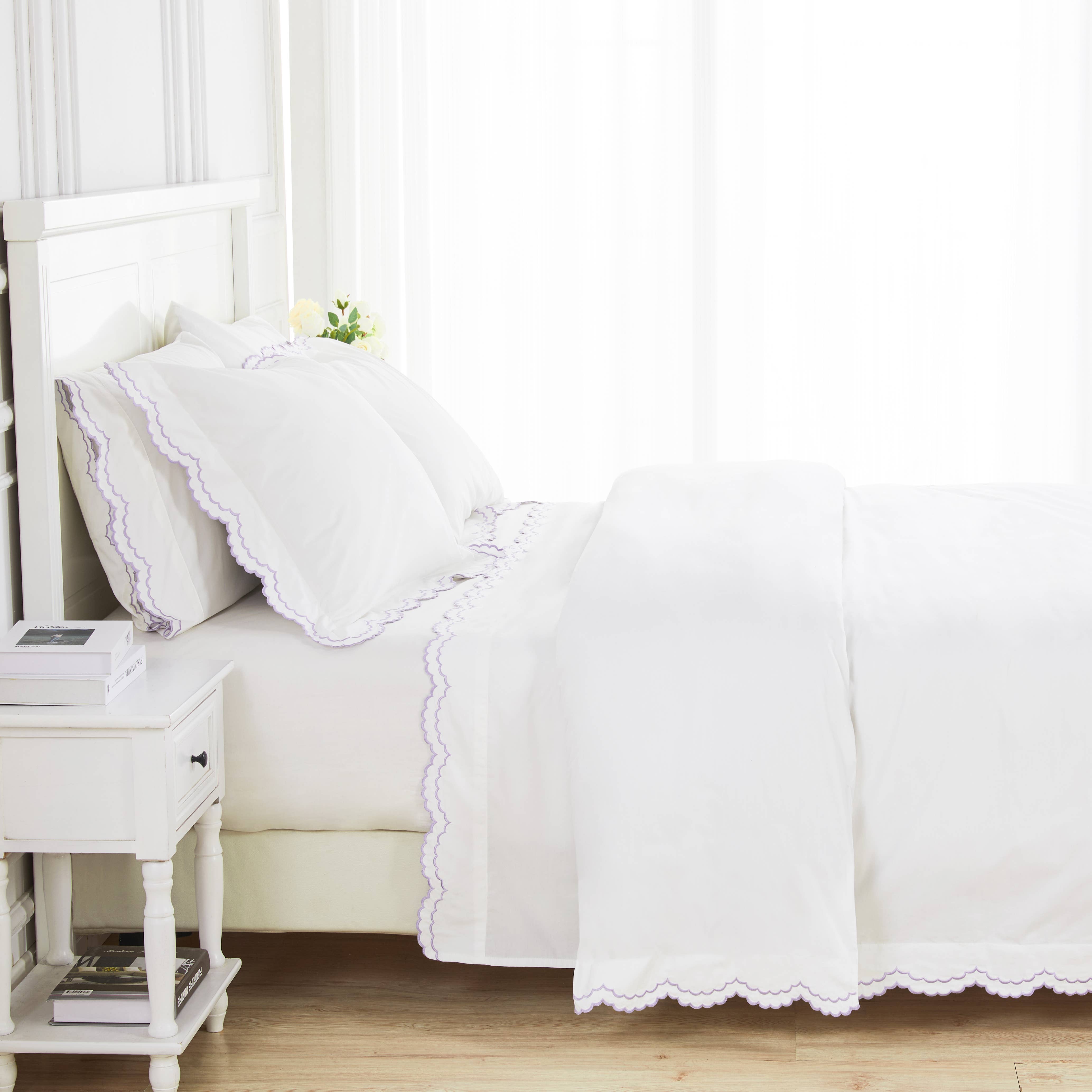Mélange Home - Vente Housses de couette - Ensemble de housse de couette en percale de coton brodé à double festons9