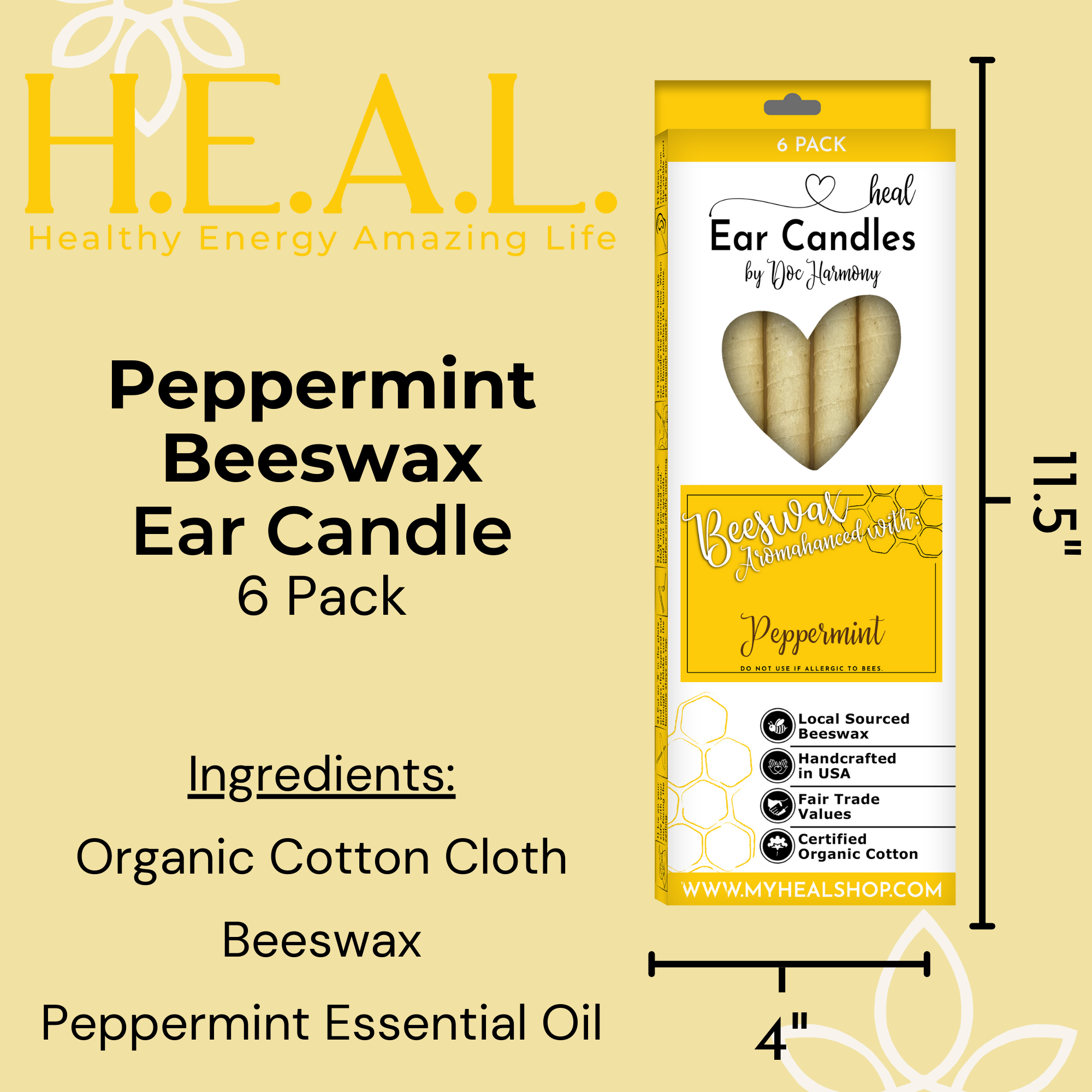 Healthy Energy Amazing Life - Wholesale Tapered Candle/Candlestick - Peppermint Beeswax Ear Candles by Doc Harmony4