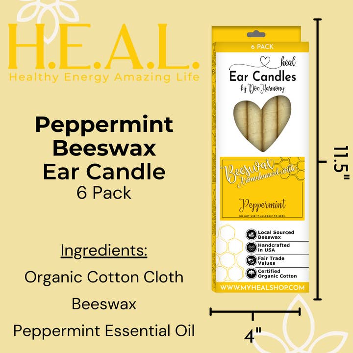 Healthy Energy Amazing Life - Wholesale Tapered Candle/Candlestick - Peppermint Beeswax Ear Candles by Doc Harmony4