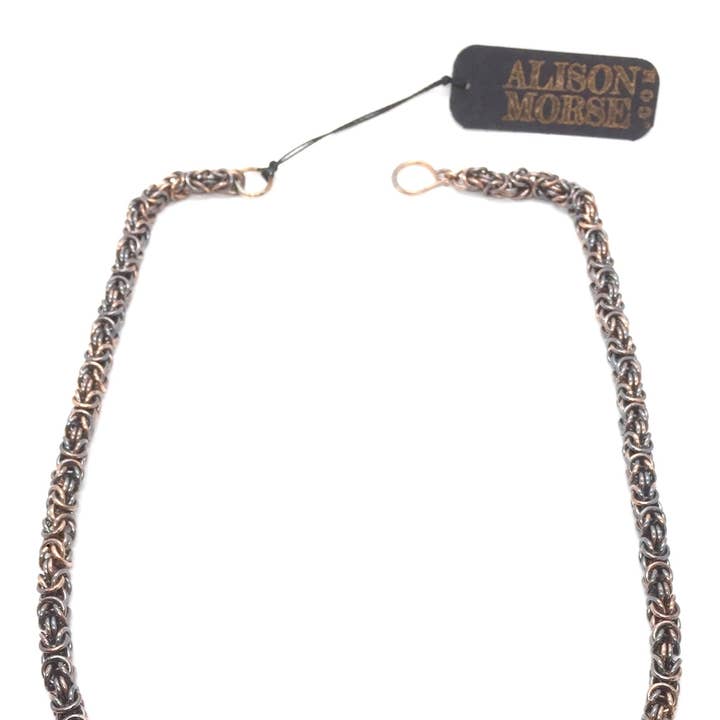 Byzantine Chainmaille Necklace in Oxidized Copper for wholesale by Alison Morse