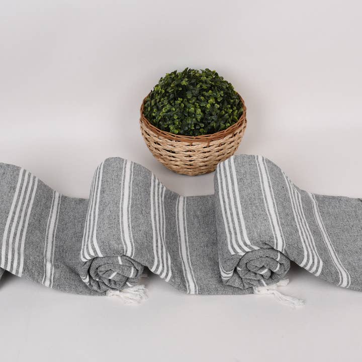 Organic Turkish Towels - Wholesale Beach towel - Turkish Beach Towel, Elegant Black Striped Towel8