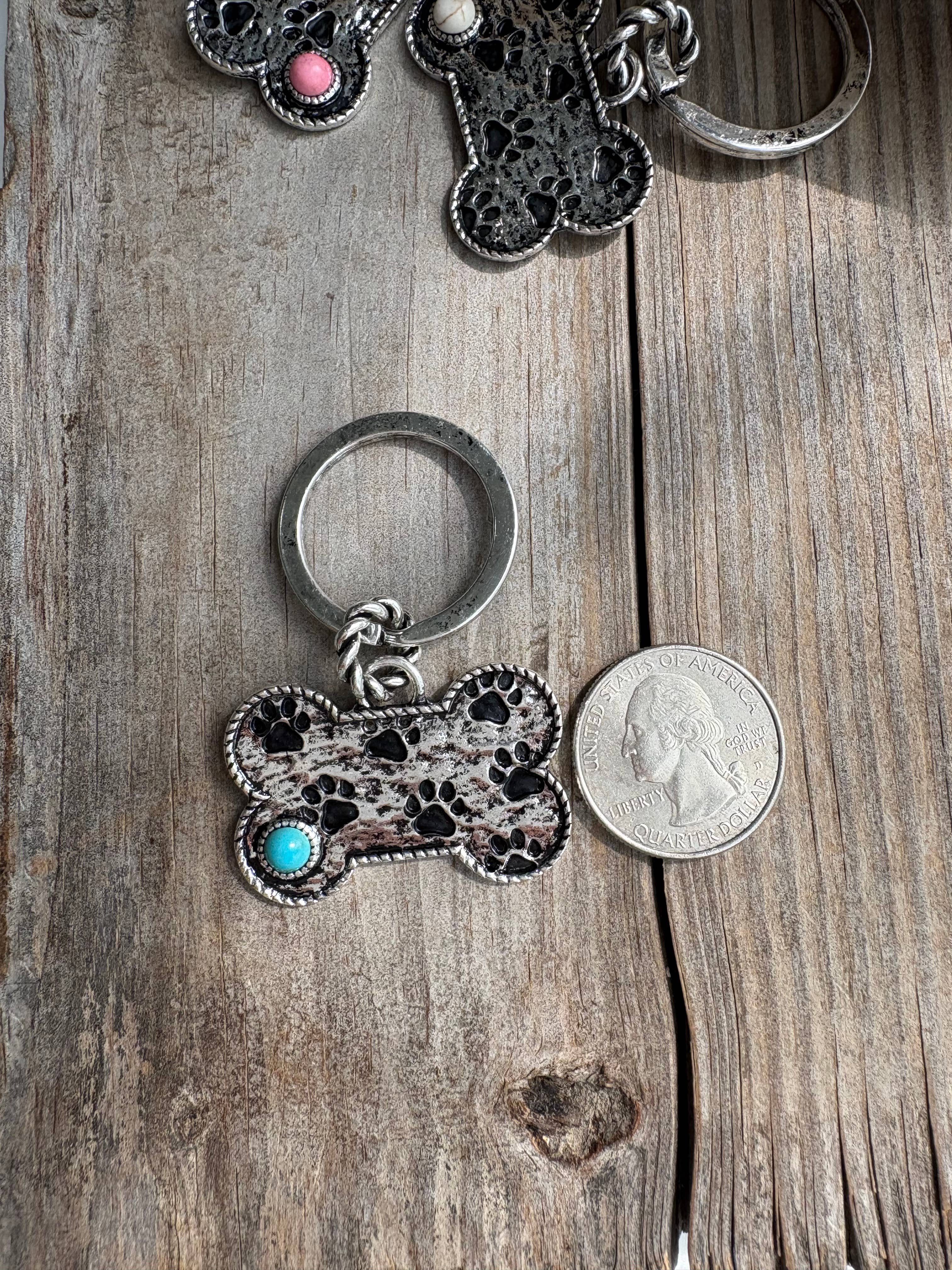 Boho Ranch Shop - Wholesale Keychain - Women's - Paw Printed Dog Bone Metal Pendant Keychain 5